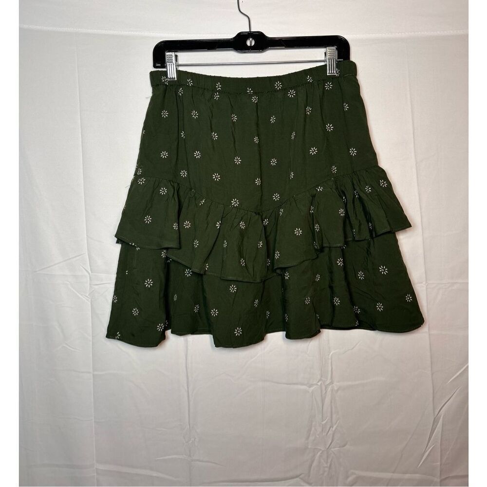 Madewell green ruffled mini skirt size medium